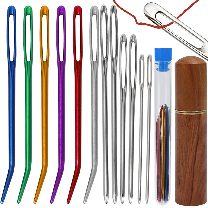 Large Eye Sewing Needles Kit Stainless Steel Blunt Darning Bent Tapestry Needles with Storage Box Crochet Darning Yarn Project