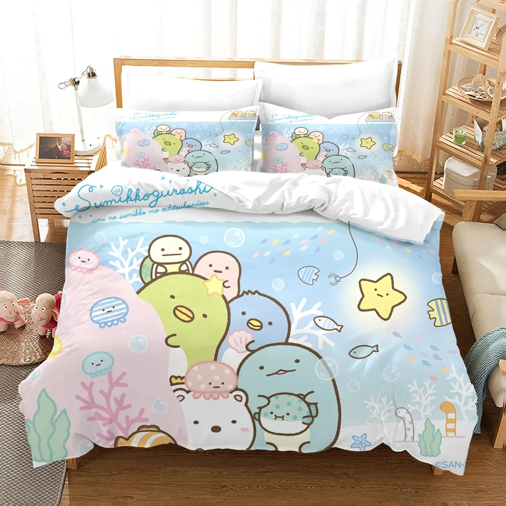 Anime Sumikko Gurashi Bedding Set,Duvet Cover Comforter Bed Set Quilt Cover Pillowcase,King Queen Twin Size Boys Girls Adults