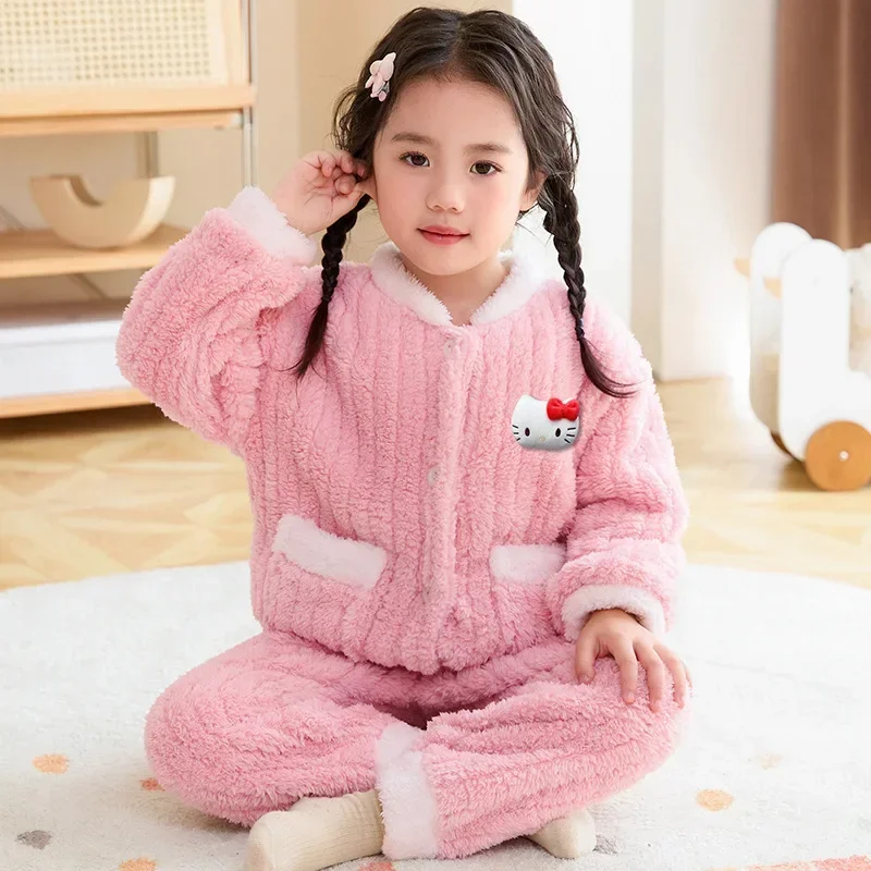 

Cinnamoroll Hello Kitty Anime Sanrio Ins Kawaii Warm Coat Pants Pajamas Cure Cartoon My Melody Thick Clothing Gifts for Kids