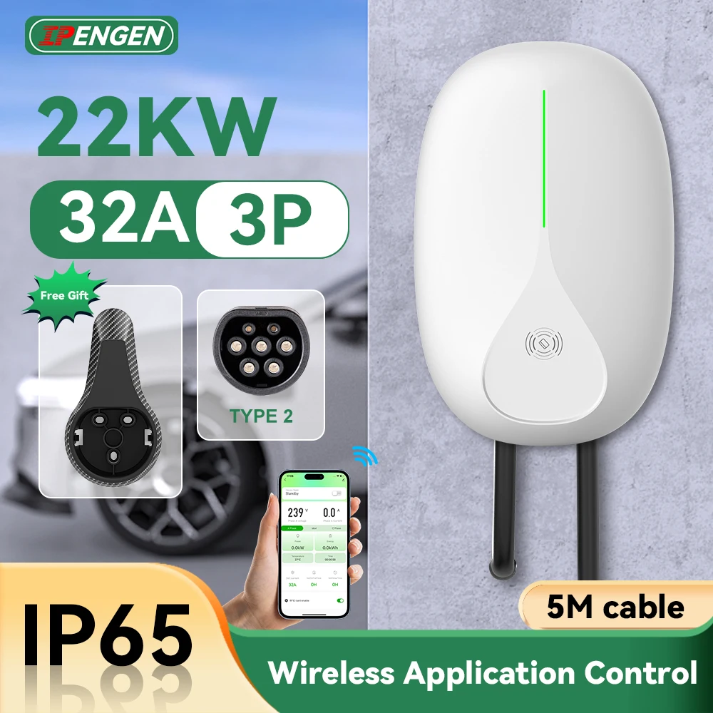 

IPENGEN 22KW EV Charger Station Type2 32A 3Phase Electric Car Charger EVSE Wallbox Charging Set Charging Time WIFI APP Control