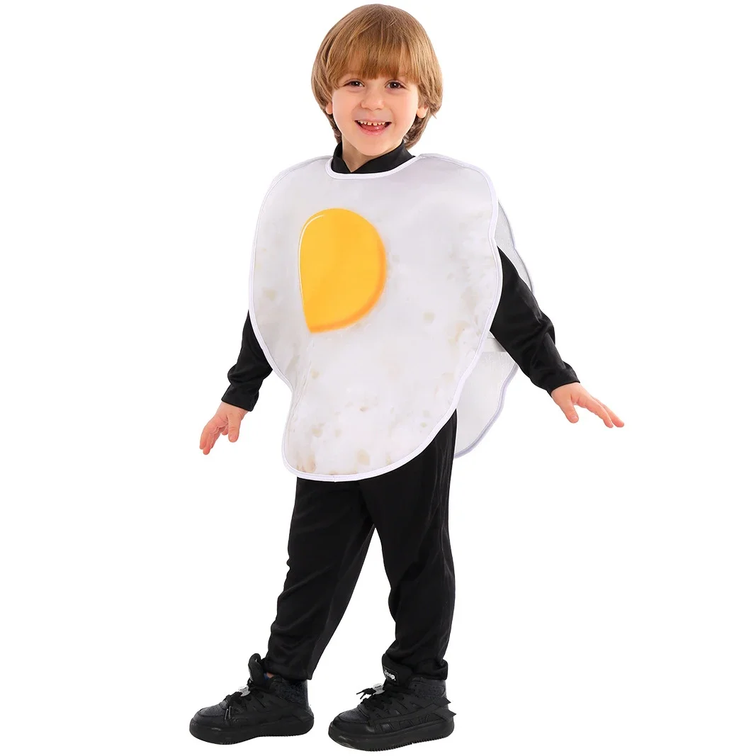 Costume de cosplay d'oeufs de nourriture d'Halloween pour des enfants, tenue de représentation d'étape d'école de jeu de plis, nouveau