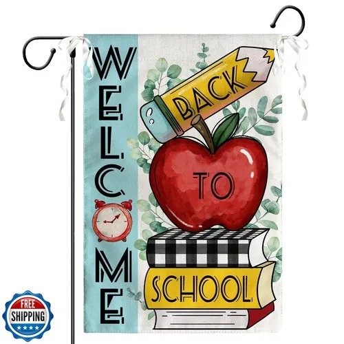 Cryfox バック トゥ スクール ガーデン フラッグ アップル バーラップ 12 x 18 両面 JJE