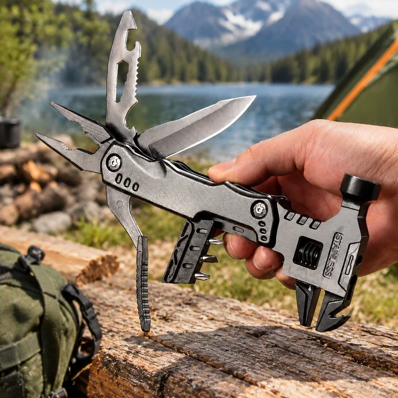 Heavy-Duty Stainless Steel Camping Hammer with Claw Pliers and Nylon Sheath for Outdoor Survival and Hunting