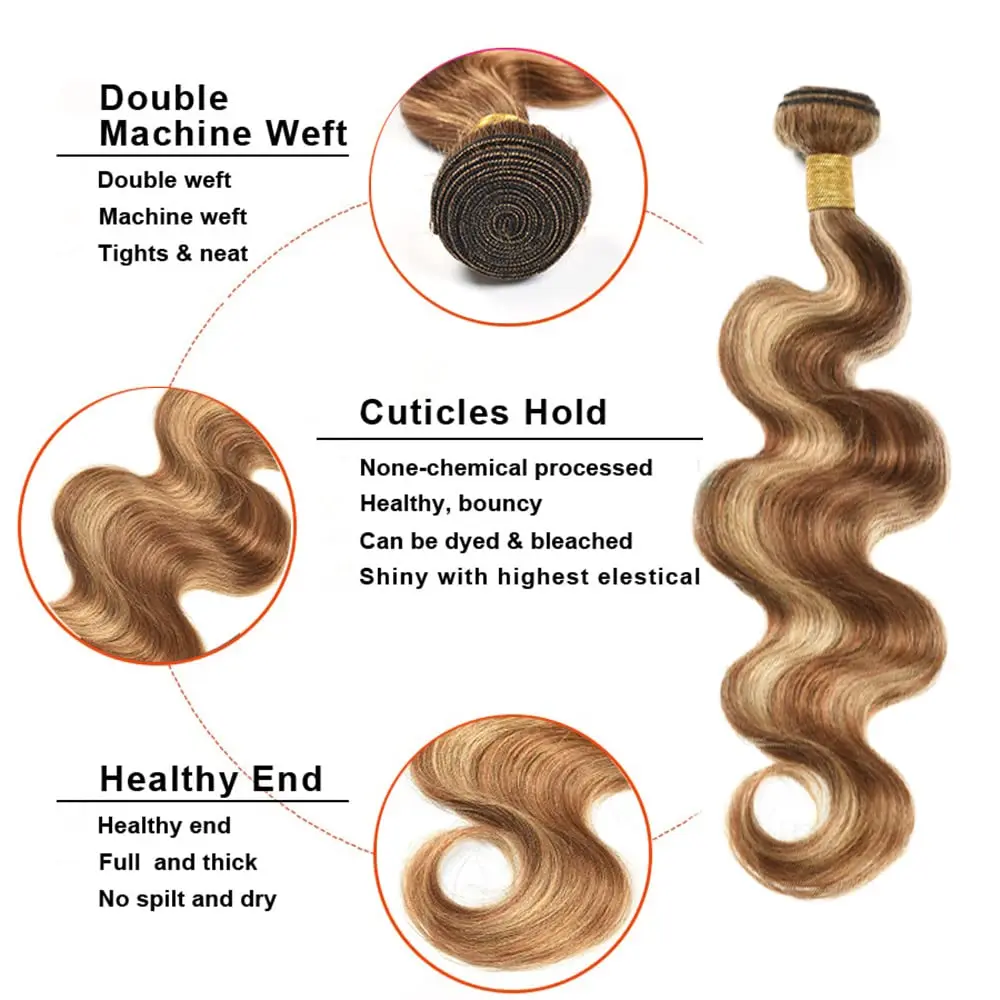 Bundles de cheveux humains vierges pour femmes, 100% cheveux humains ondulés ombrés, 4/27 cheveux humains colorés, tissage cousu, faisceaux Remy 10A