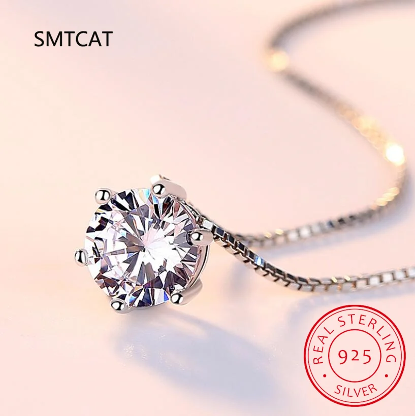 Real 1 Carat D Color Moissanite Pendant Necklace 100% 925 Sterling Silver Sparkling Engagement Wedding Party Fine Jewelry