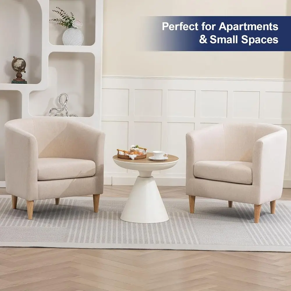 Pair of Modern Accent Barrel Chairs: Comfortable and Cozy for Living Rooms, Bedrooms, Reception Areas, and Cafes in Beige
