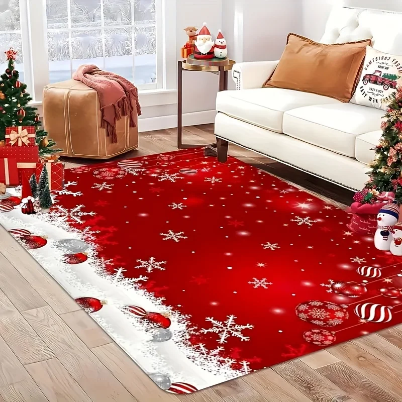 VIKAMA Red Festive Christmas Carpet Snowflake Bedroom Bedside Live Room Carpet Large Area Rugs for Living Room Home Decor - view 2