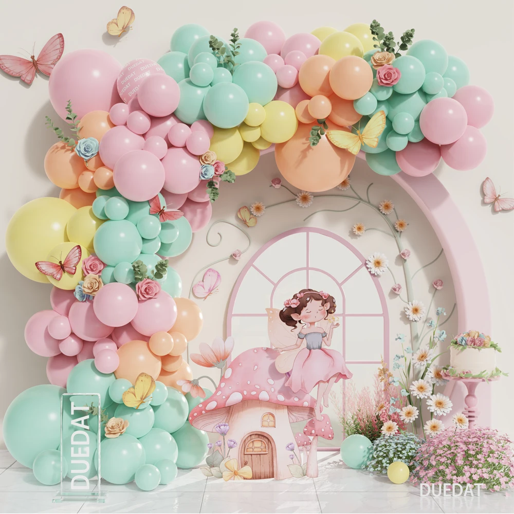116 szt. Bajki łuk balonowy girlanda zestaw Macaron różowe żółte lateksowe balony dla dziewczynek dekoracje weselne urodzinowa przybory dla niemowląt