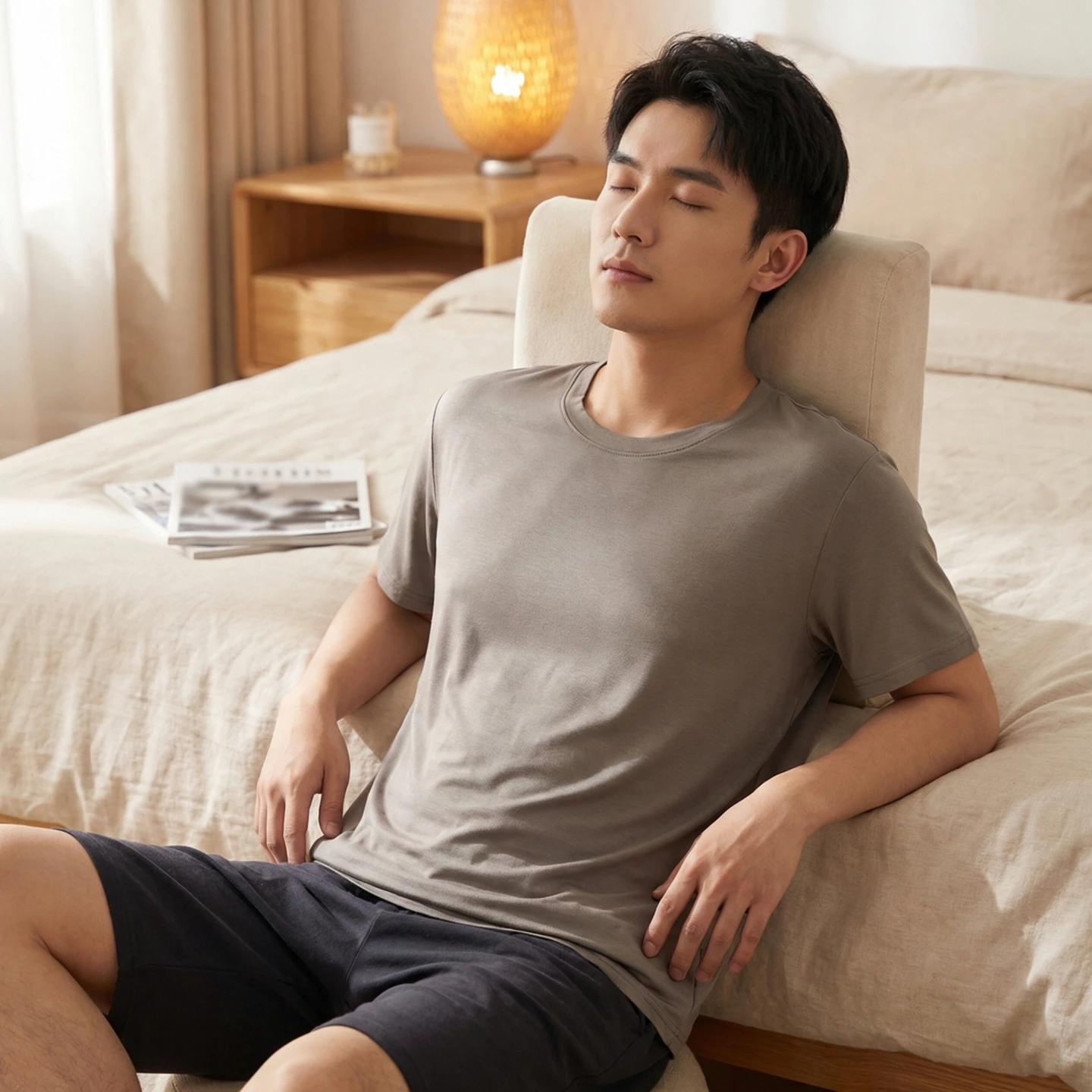 Summer Men's Modal T-shirt Thin Short Sleeve Loose Casual round Neck Half Sleeve Simple Base Shirt Home Clothes Underwear