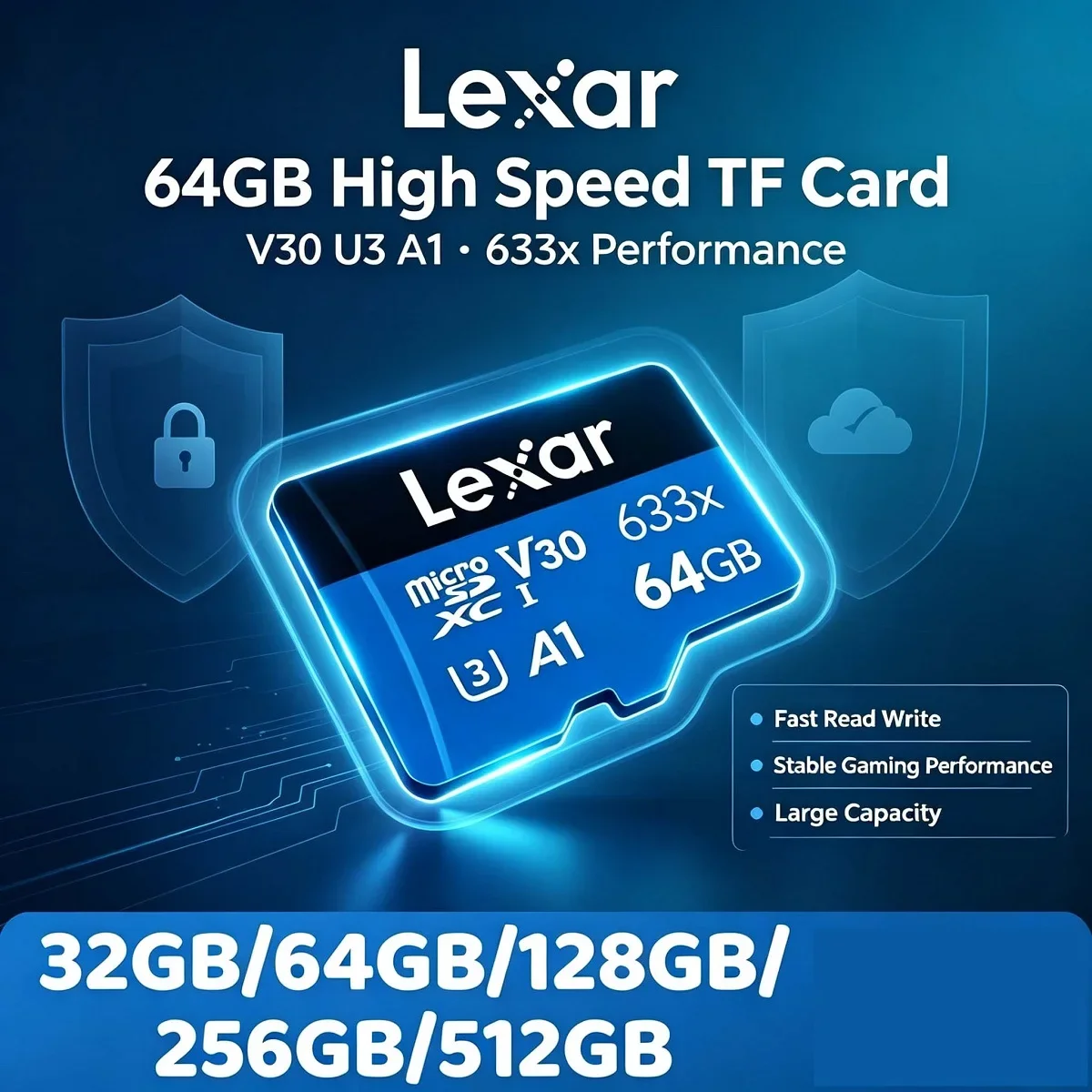 Lexar 633X Memory Card SDHC/SDXC UHS-I Micro SD Card 128GB 64GB 32GB Class 10 Flash Cards Blue TF Cards Dashcam Camcorder