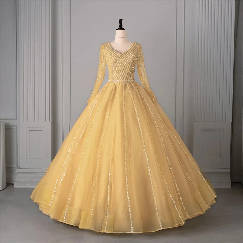 

New fashionable lace long-sleeved performance art examination big swing puffy dress