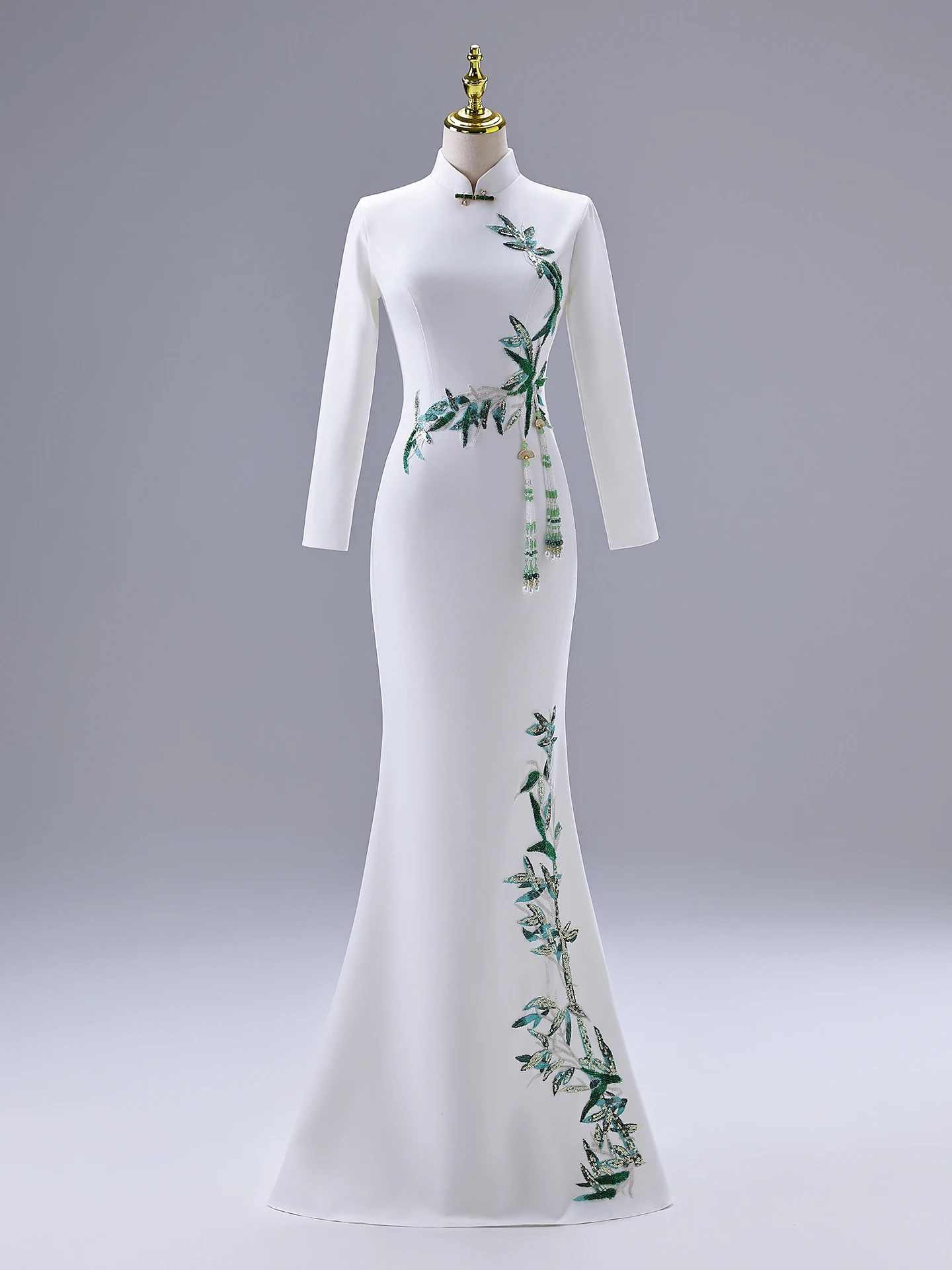 

New Chinese Sle Rvated Stage Performance Costume Ancient Chinese Guzheng Fi Tail Long Skirt Host Year End Ba...