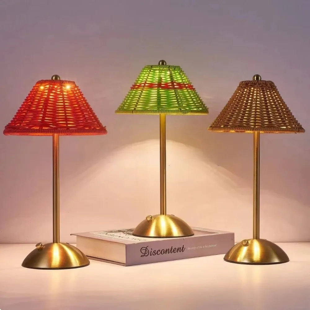 

Сенсорная светодиодная настольная лампа из ротанга с беспроводным управлением, регулируемой яркостью, в стиле бохо, энергосберегающая, для защиты глаз