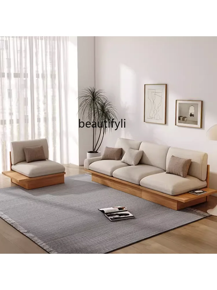 Sofa z litego drewna styl japoński Sofa w stylu kłody dla trzech osób nowoczesne minimalistyczne meble do przechowywania Nordic Sofa