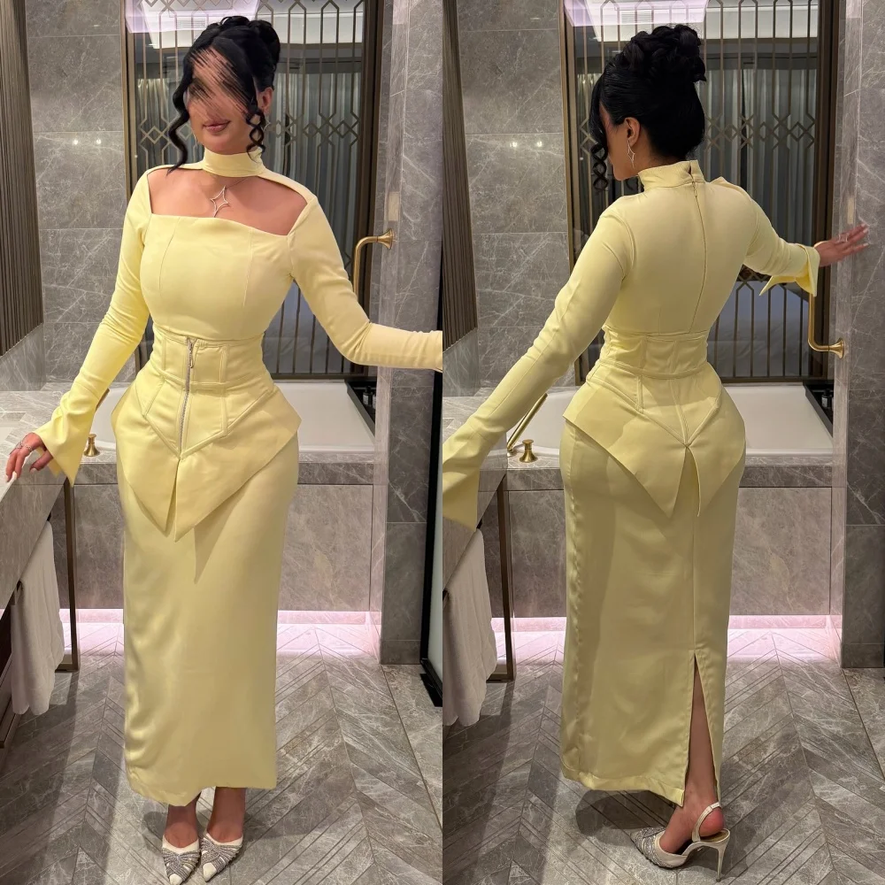 

Customized Matching Sizes Available Jersey Pleat Straight High Collar Midi Dresses Bespoke Occasion Dresses High Quality Classic