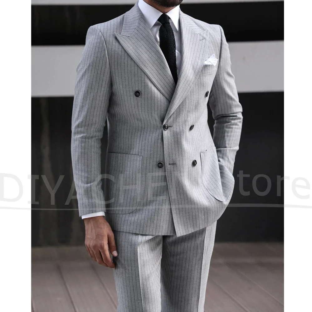 

Men Suits Chic Double Breasted Peak Lapel Outfits Custom Made Business Casual Slim Male Clothing 2 Pieces (Jacket+Pants)
