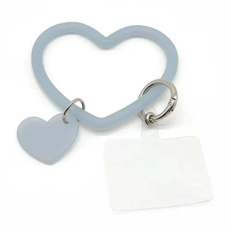 Брелок для мобильного телефона, однотонный силиконовый браслет, оптовая продажа, анти-потерянный брелок для ключей, браслет в форме сердца, ремешок для мобильного телефона