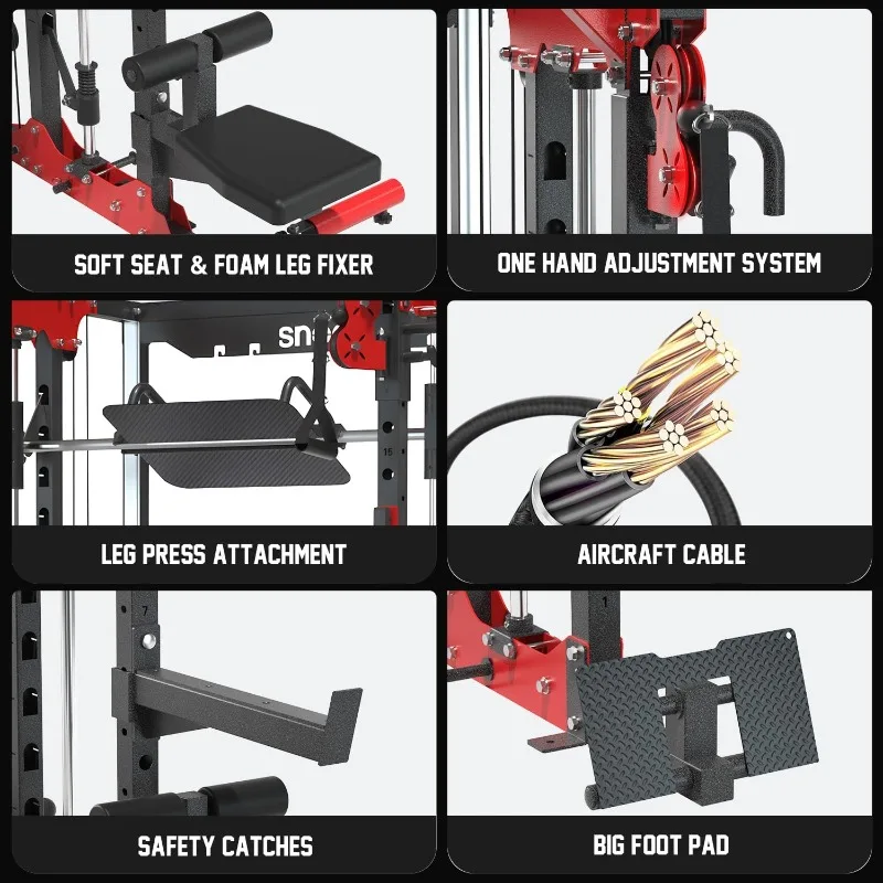 เครื่อง Smith สําหรับโฮมยิม, Power Rack พร้อม Cable Crossover, Squat Rack พร้อมขากดและ Advanced LAT Pull-Down, 2000LB
