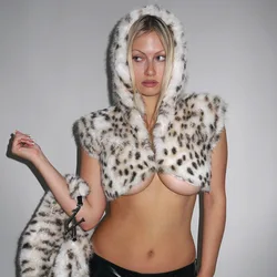 BKLD Women Clothing Streetwear 2025 New Fashion Faux Fur Leopard Printed Jacket Vest Sleeveless Crop Tops Sexy Night Club Outfit
