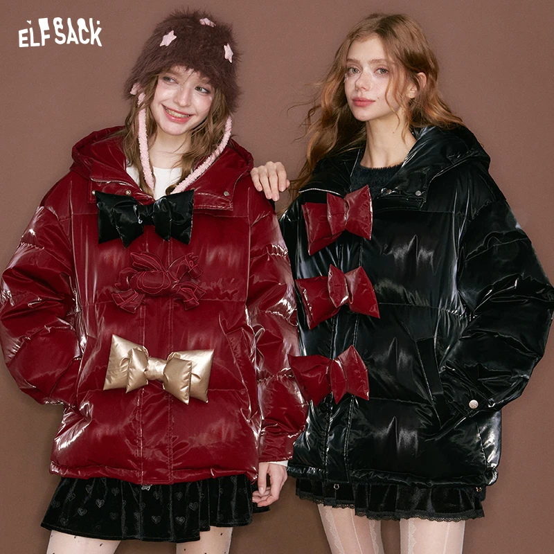 ELFSACK Y2K Design exclusivo brilhante extra 3 arcos destacáveis enfeite jaqueta curta para mulheres