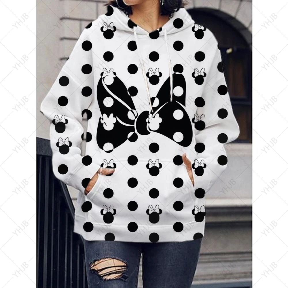 Kawaii Disney Minnie Mickey Mouse Print Anime Hoodie Women Funny Cartoon Aesthetic Sweatshirt Streetwear Graphic Hoody Female