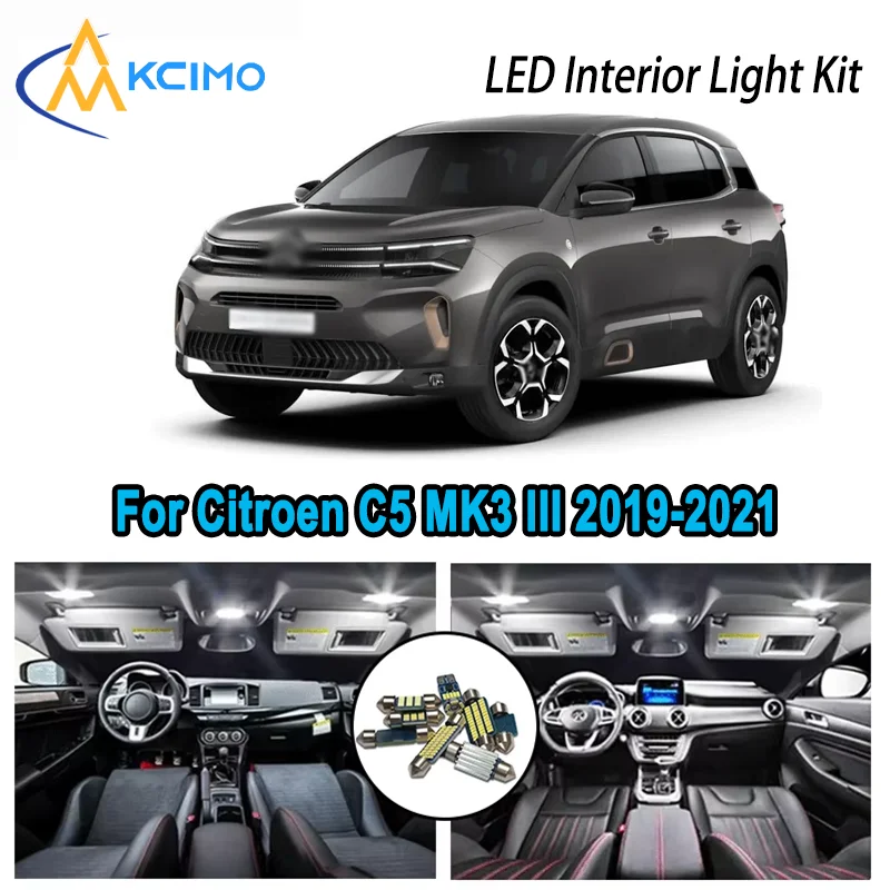 

For Citroen C5 MK3 III 2019-2021 2020 2021 Premium Bright LED Interior Dome Map Trunk Light Kit Car Led Lamps Canbus No Error