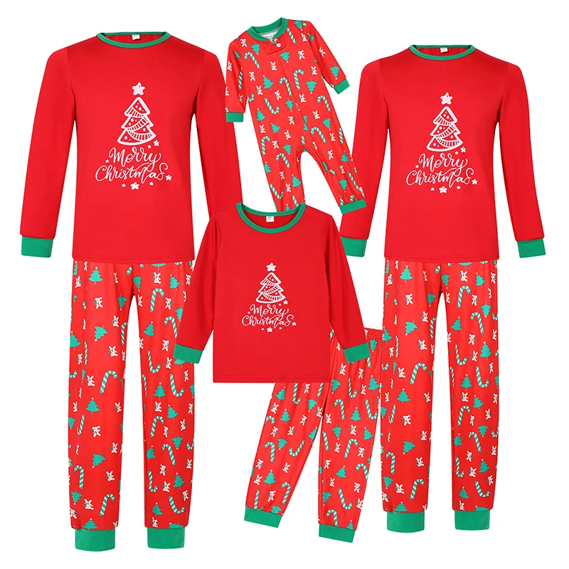 Conjunto de pijamas navideños familiares a juego con letras festivas y estampado navideño para papá, mamá y niños, ropa de dormir acogedora para el