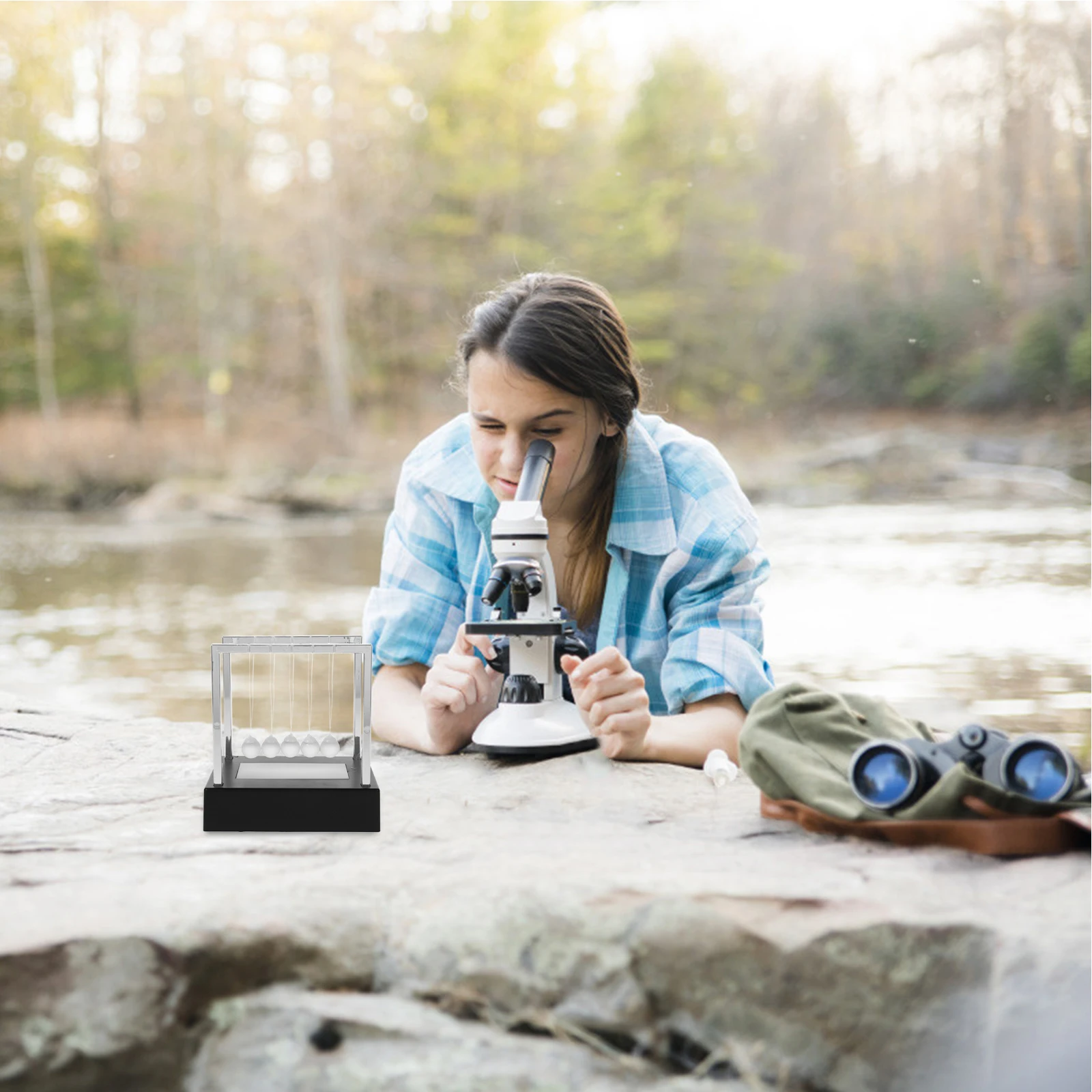 

LED Newton's Cradle Light Balls Pendulum Swing Device for Office Home Desk Decor Black Base M Ball Cradle Light