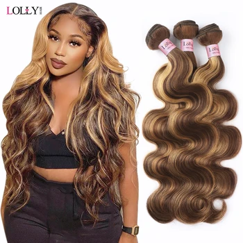 30 Inch Honey Blonde Body Wave Bundles P4/27  Highlight Body Wave Human Hair Bundles Brown Colored Brazilian Hair Weave Bundles