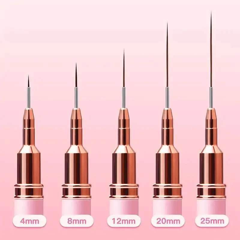 5Pcs Ultra-fine Nail Art Liner Brush Set Pink/Black Handle Multi-size Detail Pen for UV Gel Painting Manicure Tools DIY Salon