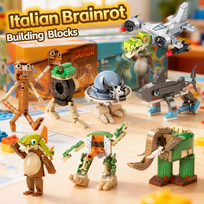 الإبداع اللبنات الإيطالية Brainrot Tung Sahur Trararello Talla نموذج الربط بناء أرقام ألعاب تعليمية 8 أنواع #1