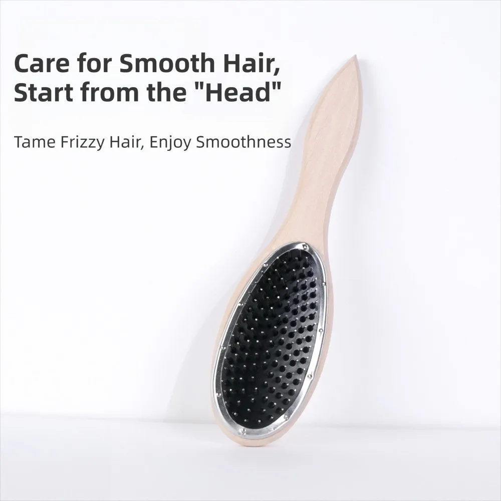 فرشاة احترافية بمقبض خشبي لفك تشابك الشعر المستعار وتصفيف الشعر المستعار ومشط فولاذي مضاد للكهرباء الساكنة وفرشاة تدليك تصفيف الشعر
