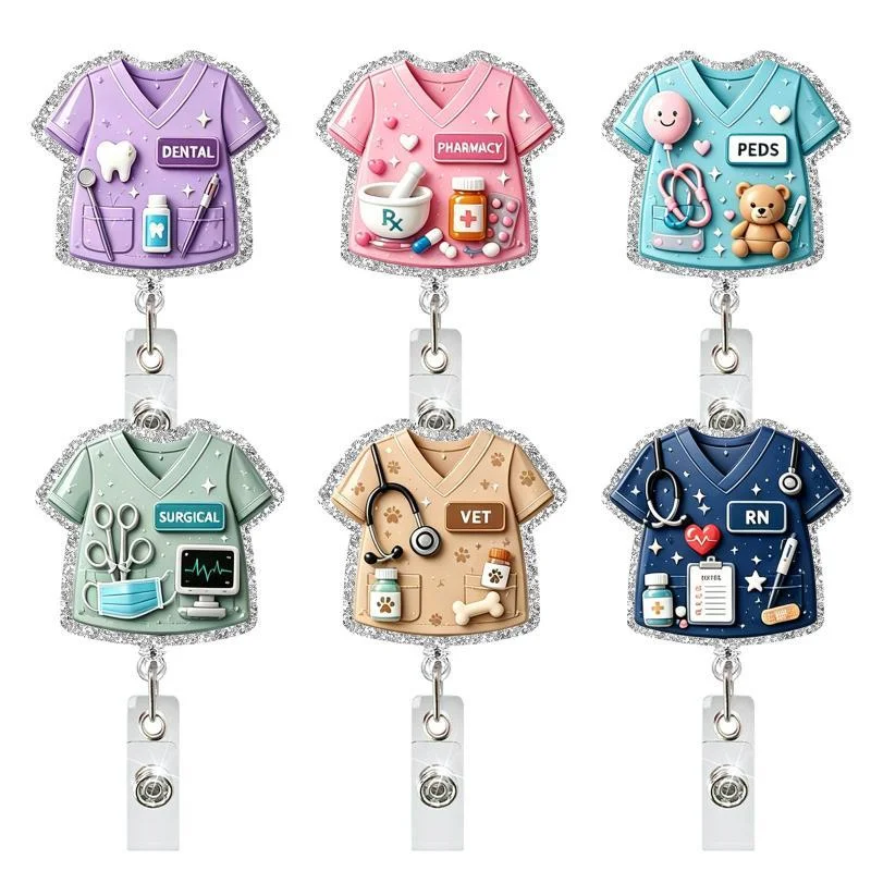 Glitter Nurse Uniform Badge Reel Rotatable Retractable Clip ID Card Holder For  Staff Hospital Work IdentificationNF stationery