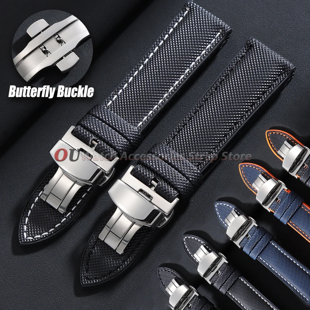 Bracelet de montre en Fiber de carbone, 20mm, 22mm, 24mm, pour Rolex, Seiko, Omega, en Nylon et Silicone, boucle papillon, pour plongée