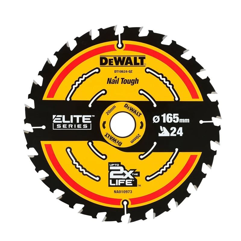 DEWALT DT10624 165 x 20 mm 24 T Hoja de sierra circular de construcción Grado C3 Metal duro Accesorios de herramientas eléctricas de corte rápido