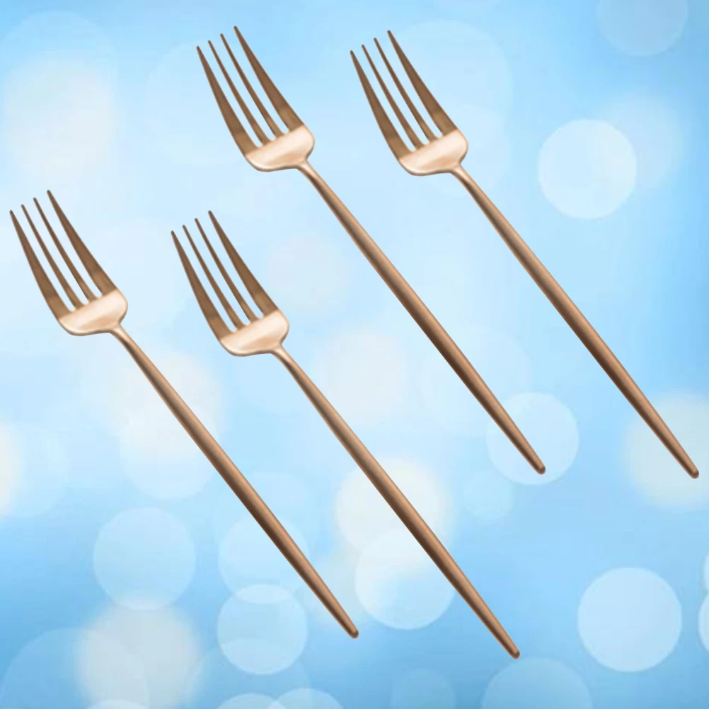 

4 Pcs Stainless Steel Forks Mirror Polished Reusable Healthy Dinner Fruit Food Serving Kitchen Gadgets Home Restaurant