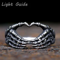 2023 New Cute Design Stainless Steel Skull Hand Heart Ring For Couple Punk Cool Jewelry For Men Women for gift free shipping