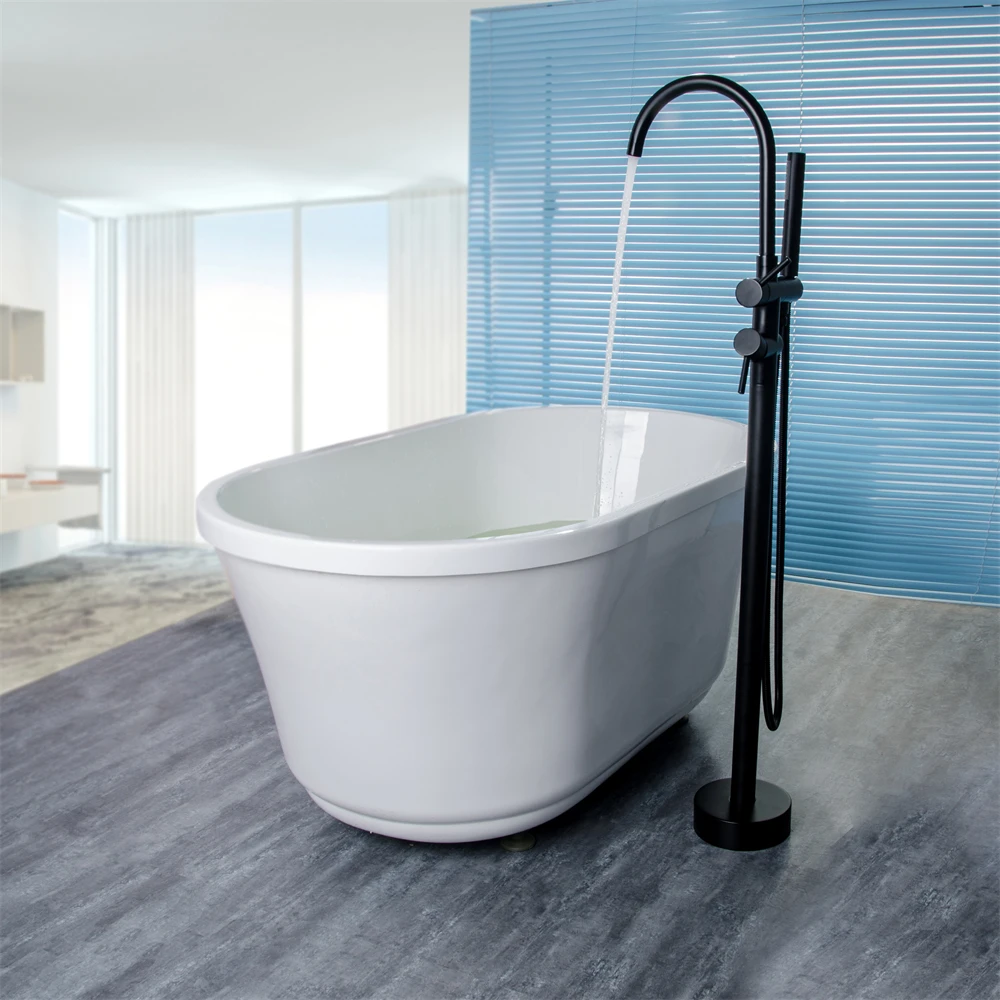 

Modern Contemporary Brass Freestanding Matt Black Floor Mounted Bathroom Taps Bathtub Faucets Polished Wholesale for Hotels
