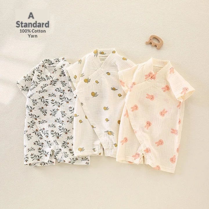 

Baby onesie pure cotton summer breathable thin cotton crepe cloth baby climbing clothes air conditioning clothes