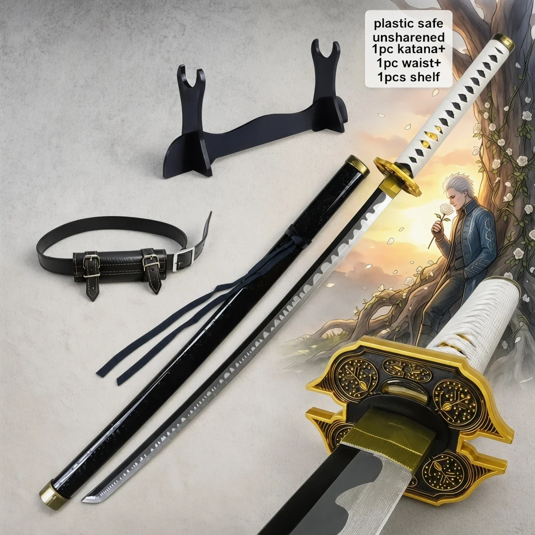40inch Devil May Cry Vergil Katana With Stand Shelf Set Anime Cosplay Prop Sword Ninja Knife Blade Sabre 1:1 Scale Wood Toy Gift