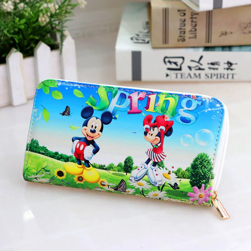 Carteira de Mickey Mouse Feminina Disney, Bolsa de Moedas dos desenhos animados do PU Congelado, Minnie Stitch Kawaii Bolsa de Alta Capacidade, Presente da moda