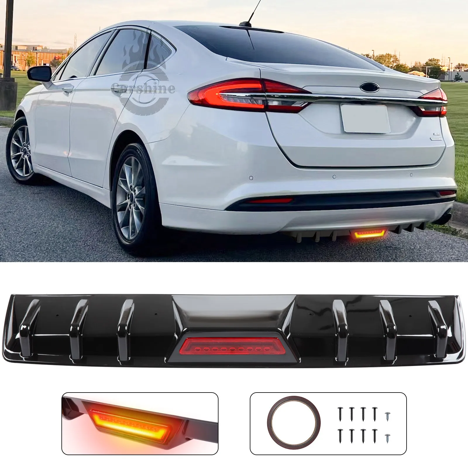 

For Ford Fusion 06-20 Rear Bumper Diffuser Spoiler Lip w/ Reflective Tail Light