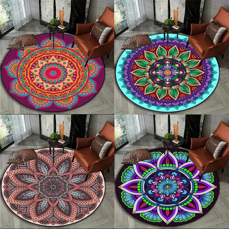 Bohemian Mandala Round Bedside Rug For Hanging Basket Computer Chair Floor Mat Meditation Yoga Mat Home Decoration