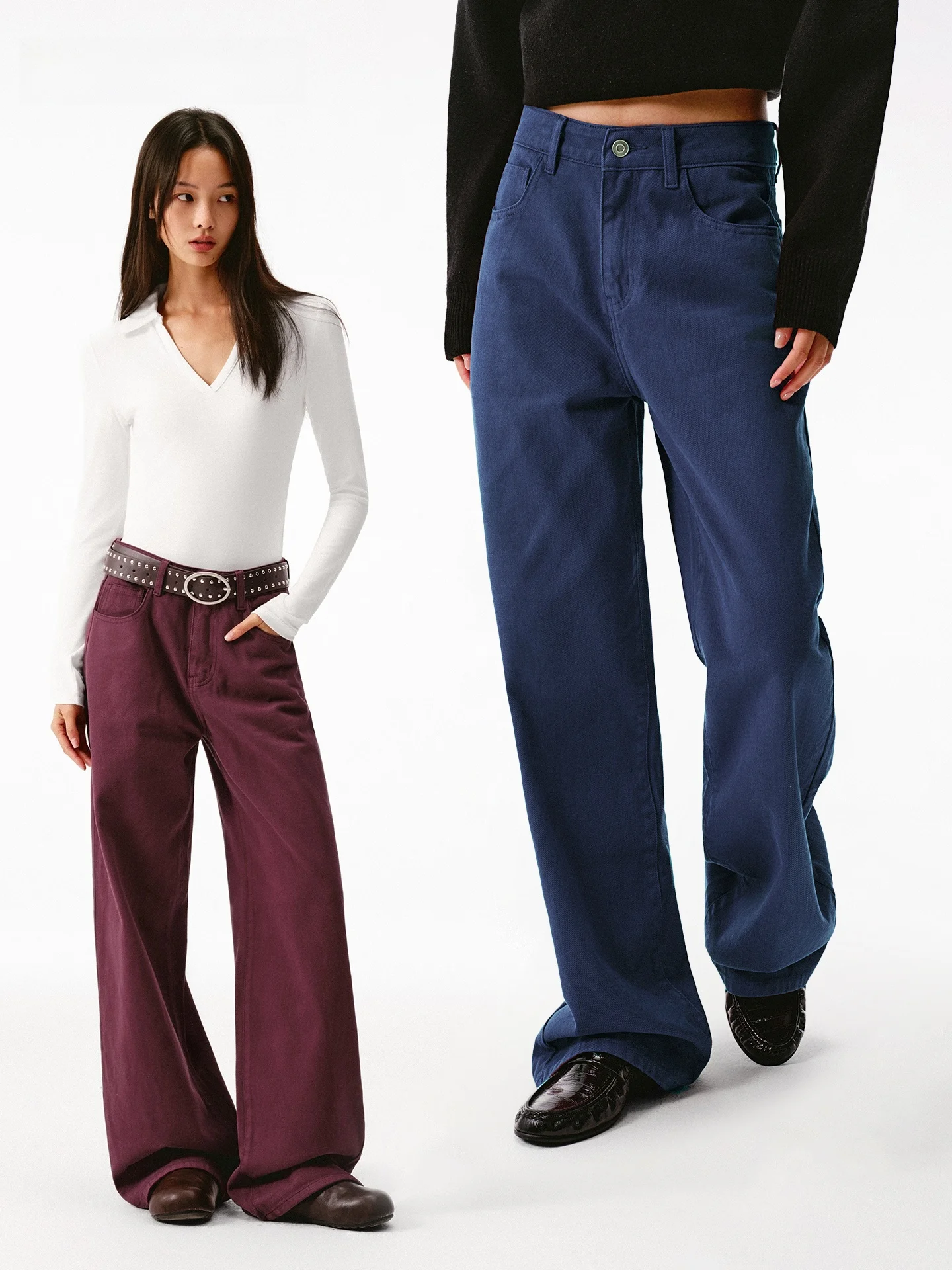 

Asomesome Vintage Straight Leg Pure Cotton Purple Denim Jeans Women's Autumn Winter Loose Wide Leg Casual Long Trousers