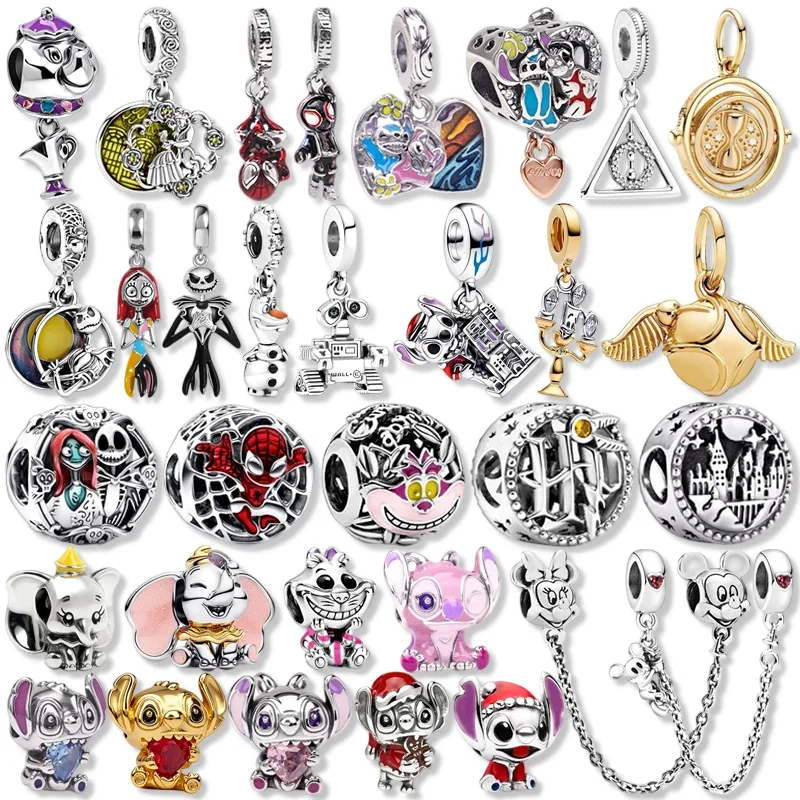 

DIY Disney Spider-Man Stitch Charms Star Wars Beads Mickey Minnie Safety Chain Dangle Fit Original Silver Bracelet Jewelry Gift