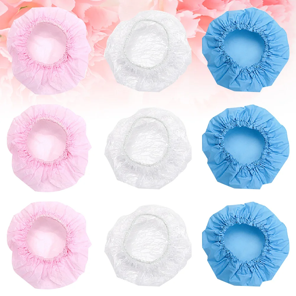 90pcs Disposable Ear Protectors Waterproof Hair Dye Plastic Earcaps (Blue+Transparent+Pink)