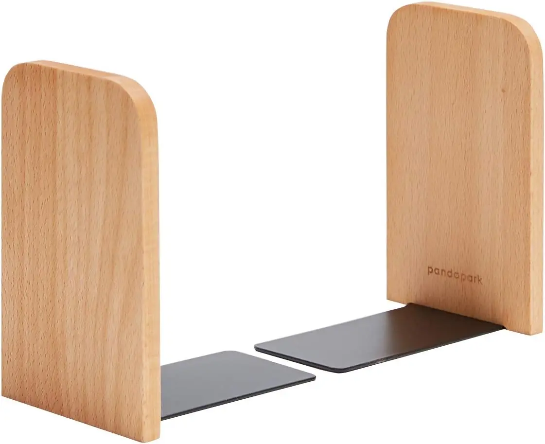 

Wood Bookends Non-Skid Heavy Duty Book Stand for Shelves Books CDs 1 Pair