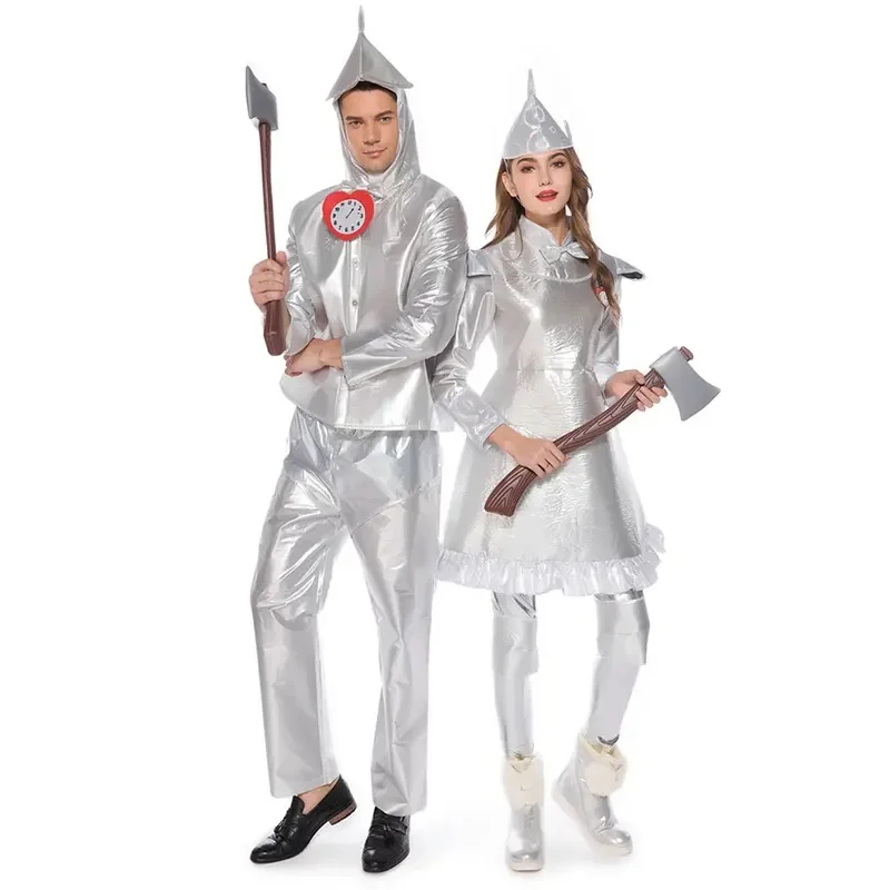Disfraz de Halloween para adultos, ideal para fiestas de carnaval, inspirado en el personaje de El Mago de Oz, para cosplay, fiestas de disfraces navideñas, cosplay de anime, disfraz de Hombre de Plata, para parejas.