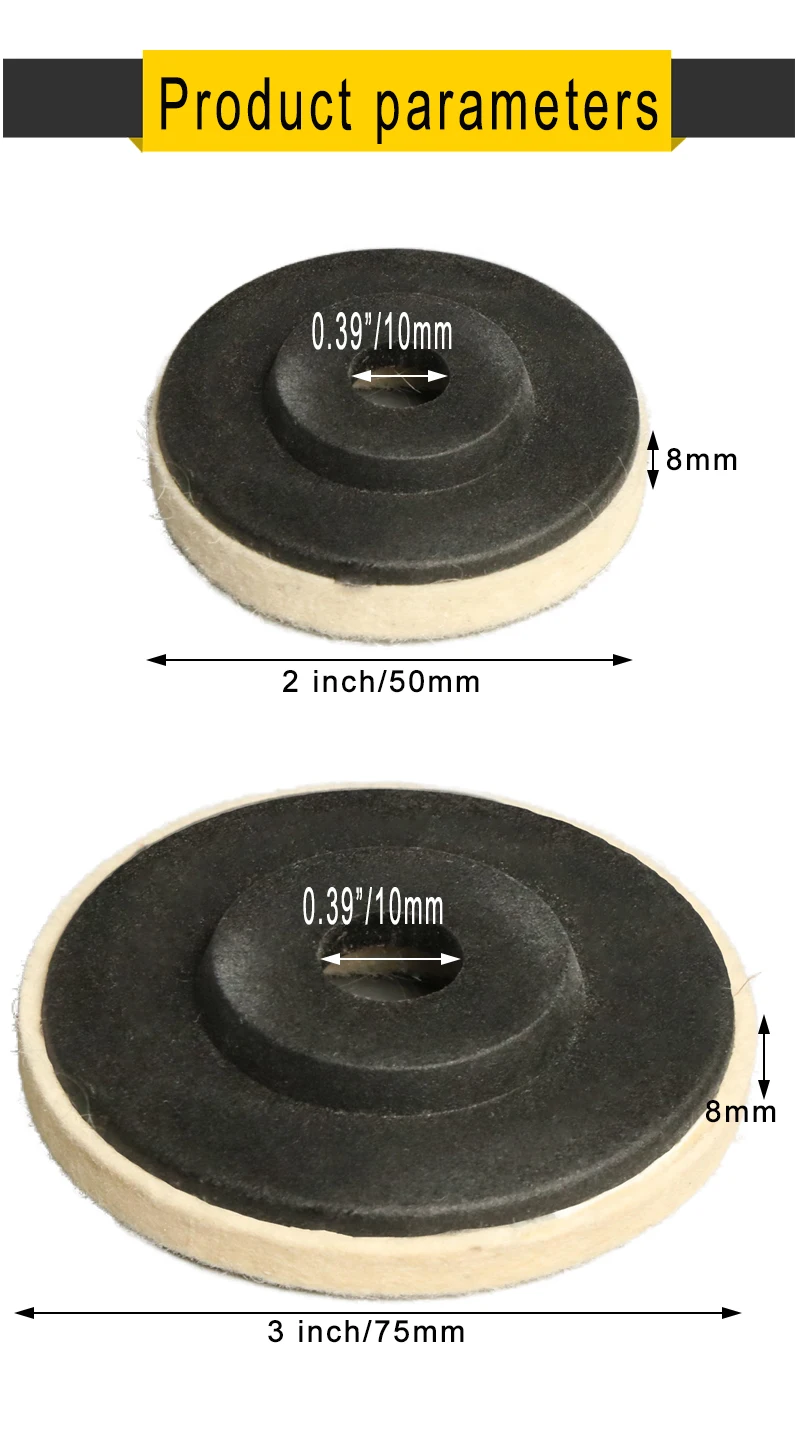 50mm/75mm/100mm Woll poliers cheibe Poliers ch eiben Winkels chleif scheibe Filz poliers cheibe für Metall marmor Glaskeramik – Detail 2
