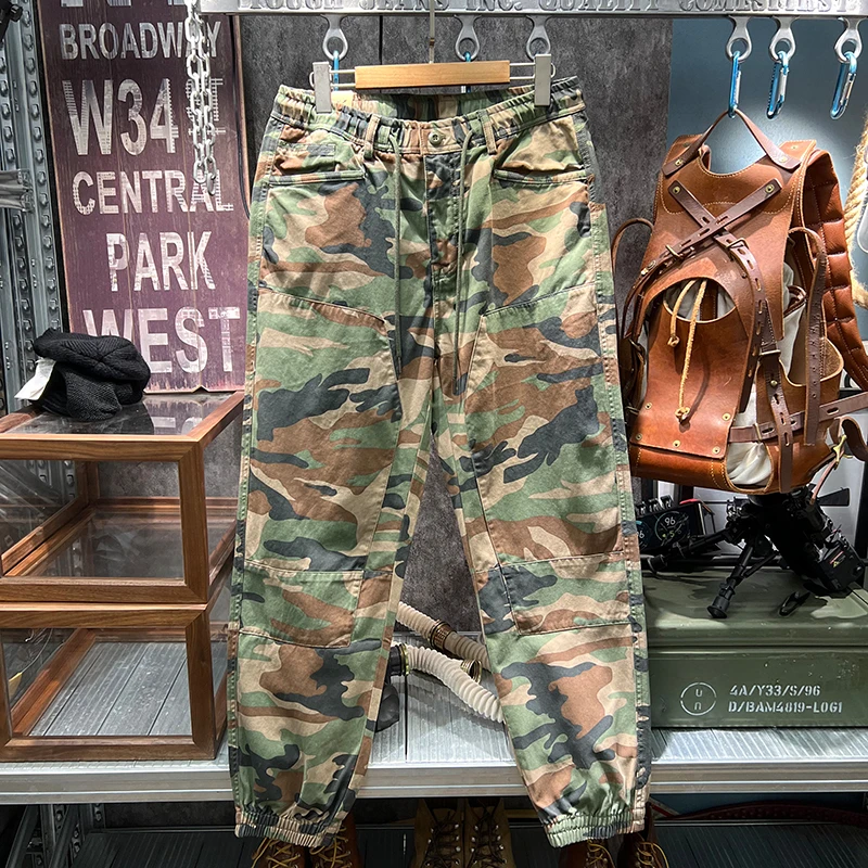 

Мужские камуфляжные брюки-карго размера плюс 4XL с эластичной резинкой на талии - повседневные брюки до щиколотки в американском стиле ретро в уличном стиле